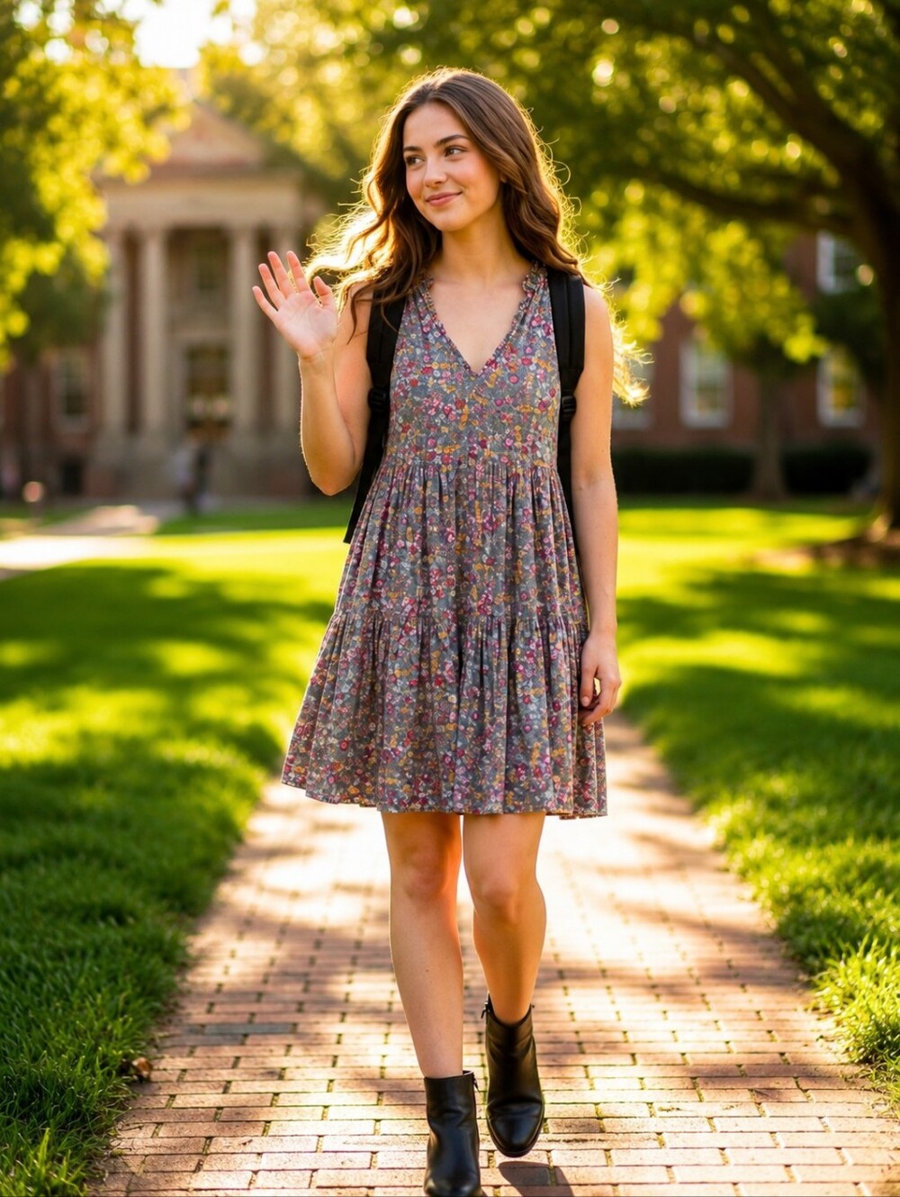 🔥Floral Babydoll Tiered Ruffle Sleeveless Mini Summer Dress Fall Layering Small - Picture 5 of 9